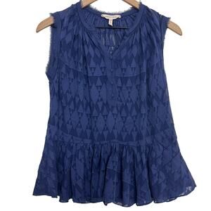 Rebecca Taylor Navy Blue Diamond Embroidered Tank Top Size 4 Silk Cotton